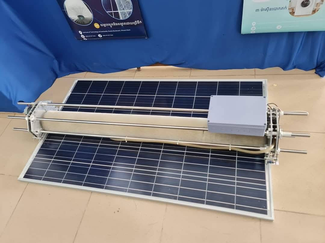 Mechanical cleaning prototype shown across a solar panel